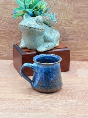 Vera Johnson Pocket-Sized Drip Glaze Handle Cup Double Espresso Wheel Turned